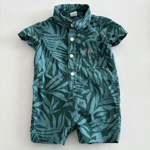 Baby Gap Boys Bodysuit Size 3-6 Months Jade Green Tropical Print 100% Cotton